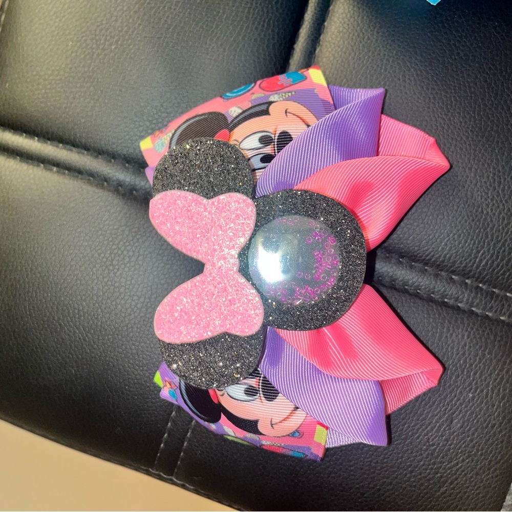 Pink and Black Minnie Mouse Hair Bow - Picture 2 of 3